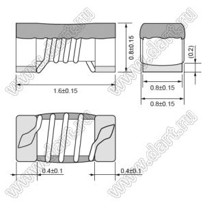 LQW18CNR39J00 дроссель SMD проволочный с ферритовым сердечником; 0603 (1608); L=390nH±5%; Iн=620mA