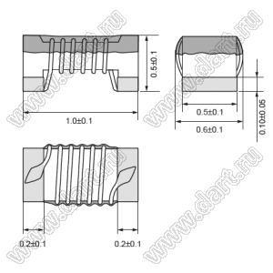 LQW15AN5N6D10 дроссель SMD проволочный немагнитный; 0402 (1005); L=5,6nH±0,5nH; Iн=800mA