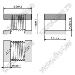 LQW2BAS8N2J00 дроссель SMD проволочный немагнитный; 0805 (2015); L=8,2nH±5%; Iн=600mA