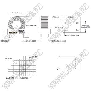 33330C дроссель проволочный тороидальный на площадке с радиальными выводами; L=33μH±15%; Iн=4,2А