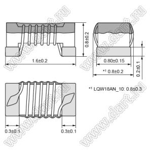 LQW18AN5N6C00 дроссель SMD проволочный немагнитный; 0603 (1608); L=5,6nH±0,2nH; Iн=750mA