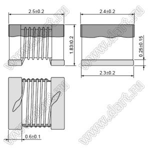 LQW2UASR18J00 дроссель SMD проволочный немагнитный; 1008 (2520); L=180nH±5%; Iн=620mA