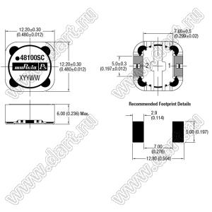 48102SC дроссель SMD проволочный экранированный; L=1000μH±20%; Iн=0,52А