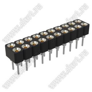 DS1002-01-2x10V13 (SCDL-10, PBDM-2x10, 6604SB-20G) гнездо цанговое прямое двухрядное для выводного монтажа; P=2,54мм; 2x10-конт.