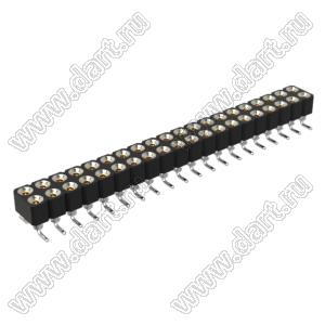 DS1002-01-2x20S13 (SCDL-20SMT, PBDM-2x20SMT, 362030220NS007401) гнездо цанговое прямое двухрядное для поверхностного (SMD) монтажа; P=2,54мм; 2x20-конт.