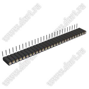 DS1002-08-1x27R13700 (7801R-27-70) гнездо цанговое угловое однорядное для выводного монтажа; P=2,54мм; 27-конт.