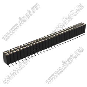 DS1002-08-2x28S13700 гнездо цанговое прямое двухрядное для поверхностного (SMD) монтажа; P=2,54x2,54мм; 2x28-конт.