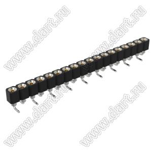 DS1002-01-1x18S13R2 (SCSL-018SMT, PBSM-1x18SMT) гнездо цанговое прямое однорядное для поверхностного (SMD) монтажа; P=2,54мм; 18-конт.