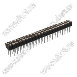 DS1002-07-2x221322 гнездо цанговое прямое двухрядное приподнятое для выводного монтажа; P=2,54x2,54мм; 2x22-конт.