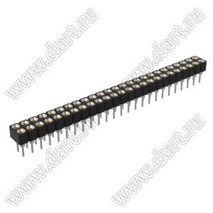 DS1002-02-2x256BT1F6 (6833S-25) гнездо цанговое прямое двухрядное для выводного монтажа; P=2,0x2,0мм; 2x25-конт.