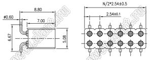DS1002-08-2x31S13700 гнездо цанговое прямое двухрядное для поверхностного (SMD) монтажа; P=2,54x2,54мм; 2x31-конт.