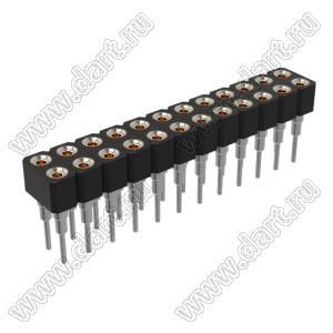 DS1002-07-2x121322 гнездо цанговое прямое двухрядное приподнятое для выводного монтажа; P=2,54x2,54мм; 2x12-конт.