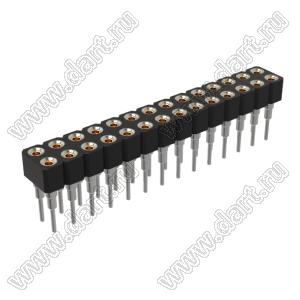 DS1002-07-2x141322 гнездо цанговое прямое двухрядное приподнятое для выводного монтажа; P=2,54x2,54мм; 2x14-конт.