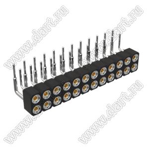 DS1002-01-2x12R13 (SCDL-012R, PBDM-2x12R) гнездо цанговое угловое двухрядное для выводного монтажа; P=2,54мм; 2x12-конт.