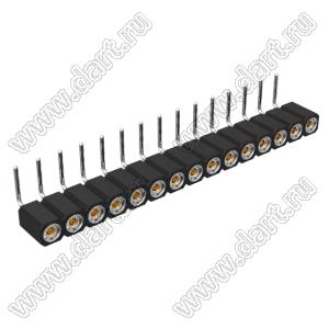 DS1002-08-1x15R13420 гнездо цанговое угловое однорядное для выводного монтажа; P=2,54мм; 15-конт.