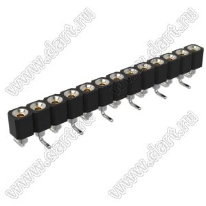 DS1002-01-1x13S13R1 (SCSL-013SMT, PBSM-1x13SMT) гнездо цанговое прямое однорядное для поверхностного (SMD) монтажа; P=2,54мм; 13-конт.