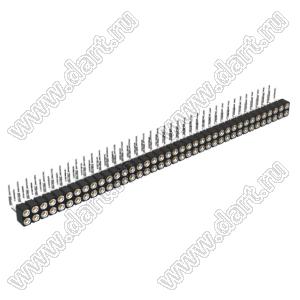 DS1002-01-2x38R13 (SCDL-038R, PBDM-2x38R) гнездо цанговое угловое двухрядное для выводного монтажа; P=2,54мм; 2x38-конт.