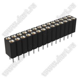 DS1002-03-2x146T1F6 (6803S-14-70) гнездо цанговое прямое двухрядное для выводного монтажа; P=2,54x2,54мм; 2x14-конт.