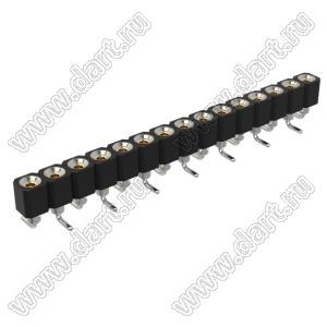 DS1002-01-1x15S13R1 (SCSL-015SMT, PBSM-1x15SMT) гнездо цанговое прямое однорядное для поверхностного (SMD) монтажа; P=2,54мм; 15-конт.