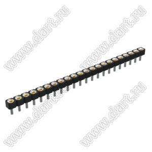 DS1002-05-1x2268 гнездо цанговое прямое однорядное для выводного монтажа; P=2,54мм; 22-конт.