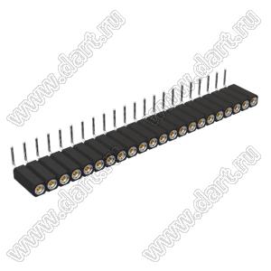 DS1002-08-1x22R13700 (7801R-22-70) гнездо цанговое угловое однорядное для выводного монтажа; P=2,54мм; 22-конт.