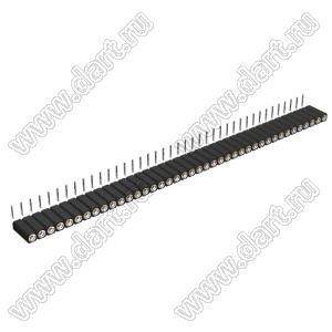 DS1002-08-1x40R13700 (7801R-40-70, 3620-70140RG0) гнездо цанговое угловое однорядное для выводного монтажа; P=2,54мм; 40-конт.