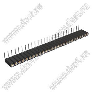 DS1002-08-1x26R13700 (7801R-26-70) гнездо цанговое угловое однорядное для выводного монтажа; P=2,54мм; 26-конт.