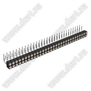 DS1002-01-2x30R13 (SCDL-030R, PBDM-2x30R) гнездо цанговое угловое двухрядное для выводного монтажа; P=2,54мм; 2x30-конт.