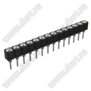 DS1002-02-1x146T1F6 (6831S-14) гнездо цанговое прямое однорядное для выводного монтажа; P=2,00мм; 14-конт.