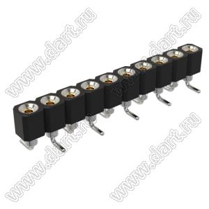 DS1002-01-1x10S13R1 (SCSL-010SMT, PBSM-1x10SMT) гнездо цанговое прямое однорядное для поверхностного (SMD) монтажа; P=2,54мм; 10-конт.