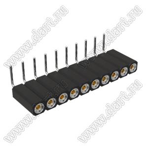 DS1002-08-1x10R13700 (7801R-10-70) гнездо цанговое угловое однорядное для выводного монтажа; P=2,54мм; 10-конт.