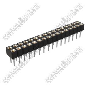 DS1002-02-2x166BT1F6 (6833S-16) гнездо цанговое прямое двухрядное для выводного монтажа; P=2,0x2,0мм; 2x16-конт.