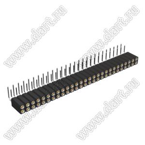 DS1002-08-2x27R13700 (7803R-27-70) гнездо цанговое угловое двухрядное для выводного монтажа; P=2,54x2,54мм; 2x27-конт.