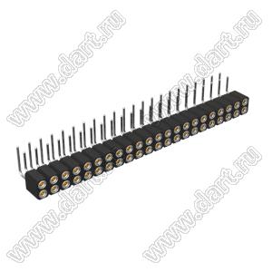 DS1002-08-2x22R13420 гнездо цанговое угловое двухрядное для выводного монтажа; P=2,54x2,54мм; 2x22-конт.