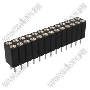 DS1002-03-2x136T1F6 (6803S-13-70) гнездо цанговое прямое двухрядное для выводного монтажа; P=2,54x2,54мм; 2x13-конт.