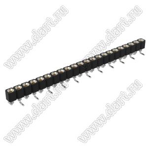 DS1002-01-1x22S13R1 (SCSL-022SMT, PBSM-1x22SMT) гнездо цанговое прямое однорядное для поверхностного (SMD) монтажа; P=2,54мм; 22-конт.