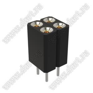 DS1002-03-2x026T1F6 (6803S-02-70) гнездо цанговое прямое двухрядное для выводного монтажа; P=2,54x2,54мм; 2x2-конт.