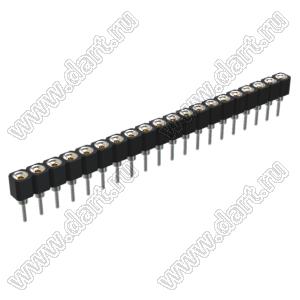 DS1002-01-1x20V13 (SCSL-20, PBSM-20, 6604S-20G-30) гнездо цанговое прямое однорядное для выводного монтажа; P=2,54мм; 20-конт.