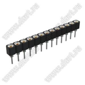 DS1002-01-1x13V13 (SCSL-13, PBSM-13, 6604S-13G-30) гнездо цанговое прямое однорядное для выводного монтажа; P=2,54мм; 13-конт.