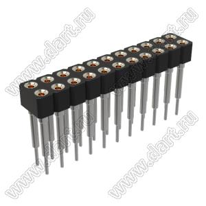 DS1002-07-2x111326 гнездо цанговое прямое двухрядное приподнятое для выводного монтажа; P=2,54x2,54мм; 2x11-конт.