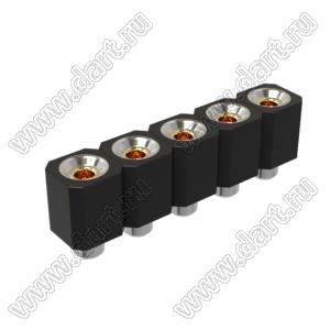 DS1002-06-1x0568 гнездо цанговое прямое однорядное для выводного монтажа; P=2,54мм; 5-конт.