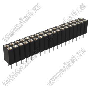 DS1002-03-2x186T1F6 (6803S-18-70) гнездо цанговое прямое двухрядное для выводного монтажа; P=2,54x2,54мм; 2x18-конт.