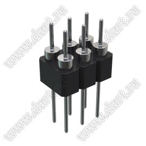 DS1004-2x3-F13 (PDLM-2x3 тип 3) вилка 2-х рядная прямая цанговая; P=2,54мм; 2x3-конт.