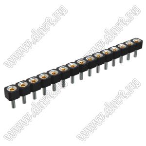 DS1002-05-1x1568 гнездо цанговое прямое однорядное для выводного монтажа; P=2,54мм; 15-конт.