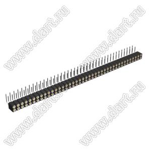 DS1002-08-2x40R13420 гнездо цанговое угловое двухрядное для выводного монтажа; P=2,54x2,54мм; 2x40-конт.