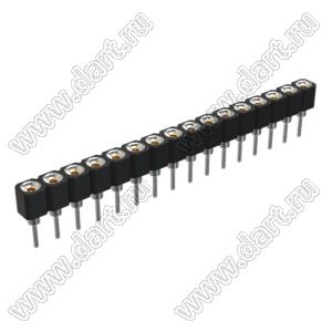 DS1002-01-1x16V13 (SCSL-16, PBSM-16, 6604S-16G-30) гнездо цанговое прямое однорядное для выводного монтажа; P=2,54мм; 16-конт.