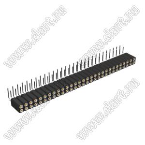 DS1002-08-2x29R13700 (7803R-29-70) гнездо цанговое угловое двухрядное для выводного монтажа; P=2,54x2,54мм; 2x29-конт.