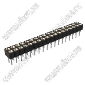 DS1002-01-2x18V13 (SCDL-18, PBDM-2x18, 6604SB-36G) гнездо цанговое прямое двухрядное для выводного монтажа; P=2,54мм; 2x18-конт.