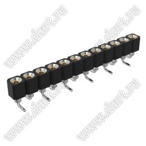 DS1002-01-1x12S13R2 (SCSL-012SMT, PBSM-1x12SMT) гнездо цанговое прямое однорядное для поверхностного (SMD) монтажа; P=2,54мм; 12-конт.