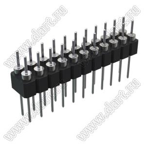DS1004-2x11-F13 (PDLM-2x11 тип 3) вилка 2-х рядная прямая цанговая; P=2,54мм; 2x11-конт.